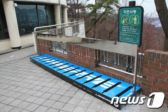 본문 이미지 - 스카이카페 옆에 새로 설치된 자전거 거치대. 뉴스1트래블 ⓒ News1 travel 조용식 기자