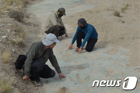 본문 이미지 - 미국 콜로라도주의 백악기 지층에서 현장 조사를 하는 한국 연구원들의 모습. ⓒ News1