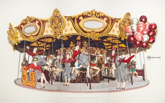 본문 이미지 - 김현정_내숭동산_한지위에 수묵담채, 콜라쥬_234&times;412.8㎝_2016 (세종문화회관 제공) ⓒ News1