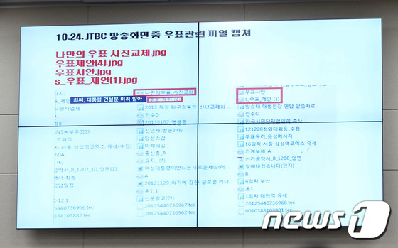 (서울=뉴스1) 허경 기자 = 25일 서울 여의도 국회에서 열린 미래창조과학방송통신위원회 전체회의에서 신경민 더불어민주당 의원이 질의한 박근혜 대통령 기념 우표에 최순실씨 개입 의 …