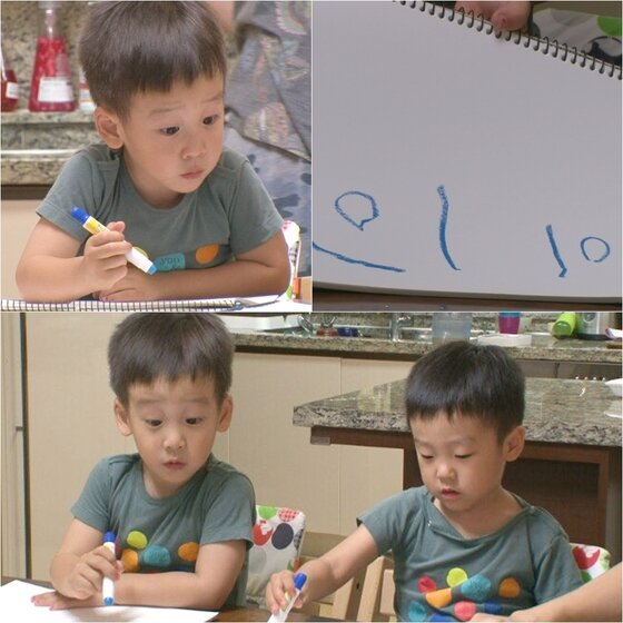 본문 이미지 - 한글날을 맞아 한글 쓰기에 도전한 쌍둥이의 모습이 공개된다. ⓒ News1star / KBS