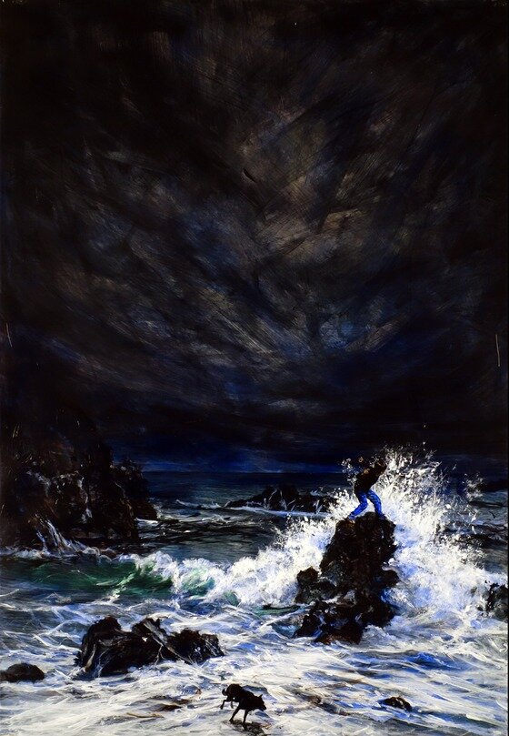 본문 이미지 - 공성훈, 돌던지기(2), 2014, Acrylic on Paper, 78.8x54.5cm (학고재갤러리 제공) ⓒ News1