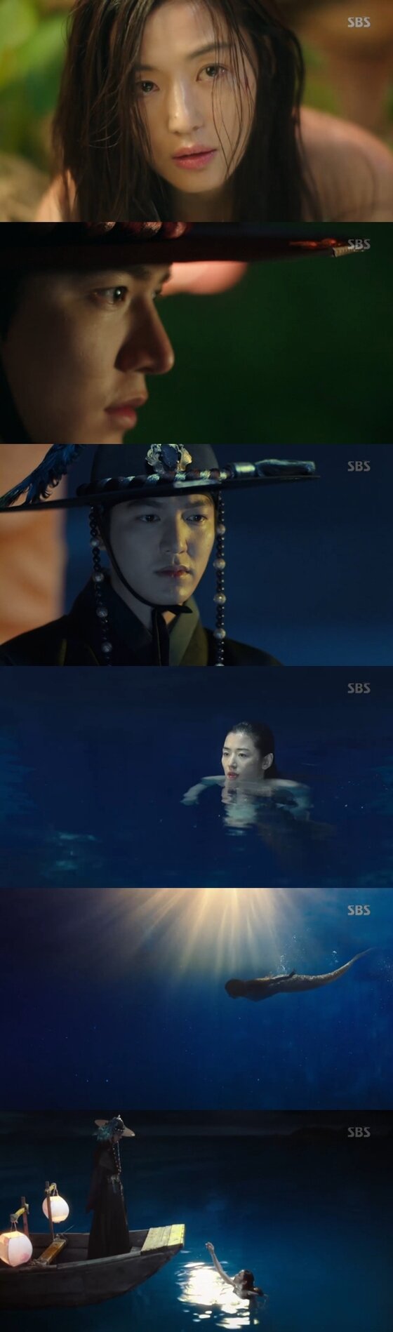 본문 이미지 - 인어(전지현 분)와 담령(이민호 분)가 첫만남을 가졌다. ⓒ News1star / SBS '푸른 바다의 전설' 캡처