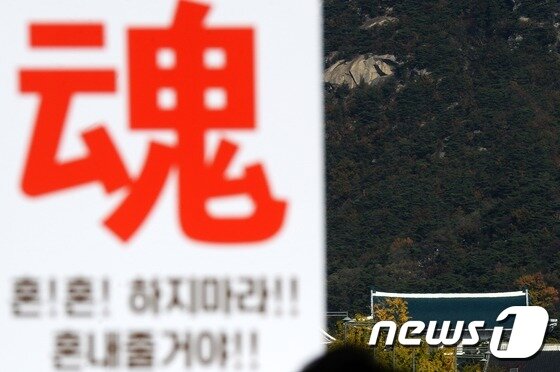 본문 이미지 - 한국사교과서국정화저지네트워크 소속 회원들이 2일 서울 광화문광장에서 열린 &#39;역사교과서 국정화 무효선언 기자회견&#39;에서 &#39;비선실세 국정농단&#39; 사태를 비판하는 피켓을 든 채 구호를 외치고 있다.  2016.11.2/뉴스1 ⓒ News1 오대일 기자
