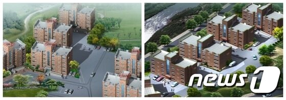 본문 이미지 - 사진 왼쪽은 배경산업이  분양한  내수1차 동경드림빌, 오른쪽은 내수2차  동경빌리지 (배경산업개발 제공)ⓒ News1