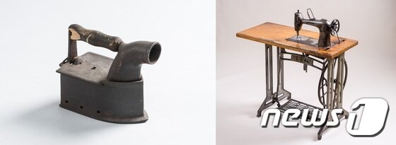 본문 이미지 - 1916년 개업할 당시에 사용했던 서울 종로양복점의 숯 다리미(왼쪽)와 1960년대 사용하던 대구 봉봉라사의 재봉틀.  (종로양복점‧봉봉라사 소장) ⓒ News1