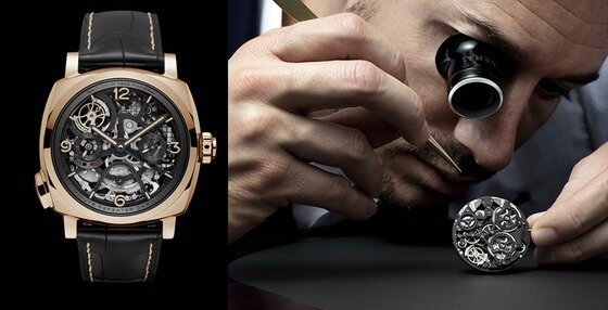 본문 이미지 - <사진 = 파네라이 라디오미르 1940 미닛 리피터 카리용 투르비용 GMT(왼쪽)와 이 시계 조립 과정> ⓒ News1