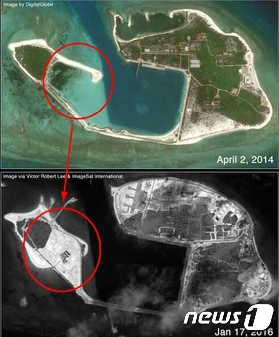 본문 이미지 - 중국이 시사군도 천항다오에 헬리콥터 이착륙 기지를 건설하고 있다는 주장이 제기됐다. (사진출처=환구망)ⓒ 뉴스1
