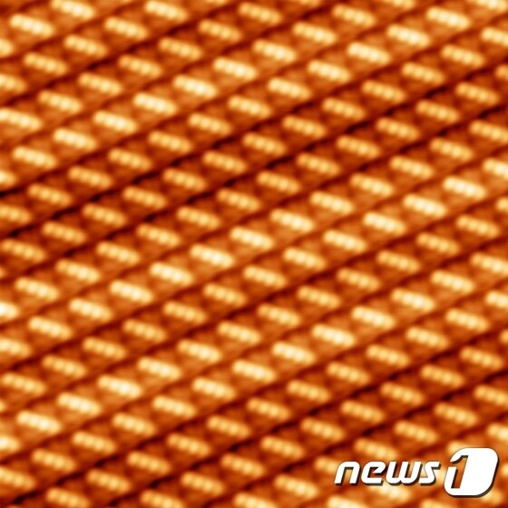 본문 이미지 -  금(Gold) 표면 위에 성장시킨 분자 카펫 구조. 마치 나비처럼 생긴 분자들이 스스로 모여 유기박막 표면에 카펫 구조를 형성하게 된다. (부경대 제공)ⓒ News1