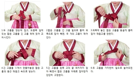 본문 이미지 - 한복 고름 매는 방법. 이하 자료-한복진흥센터 ⓒ News1