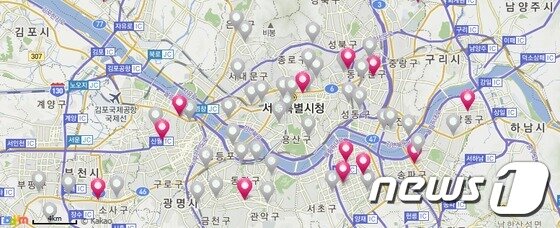 본문 이미지 - 어라운드 달콤창고 지도 사이트(http://hoons99.github.io/) 갈무리. ⓒ News1
