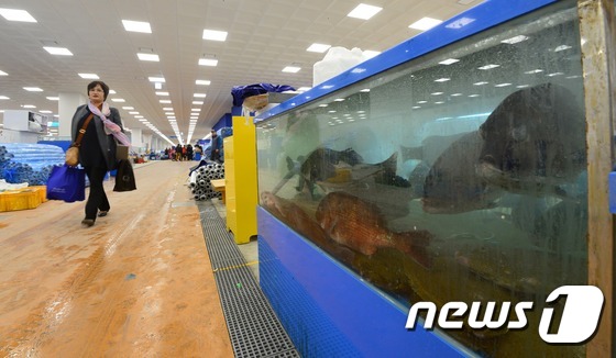 (서울=뉴스1) 손형주 기자 = 15일 오전 서울 노량진 수산시장 현대화 건물에 이전 작업이 진행되고 있다. 노량진수산시장은 16일부터 현대화 건물에서 첫 경매를 실시할 예정이지만 …