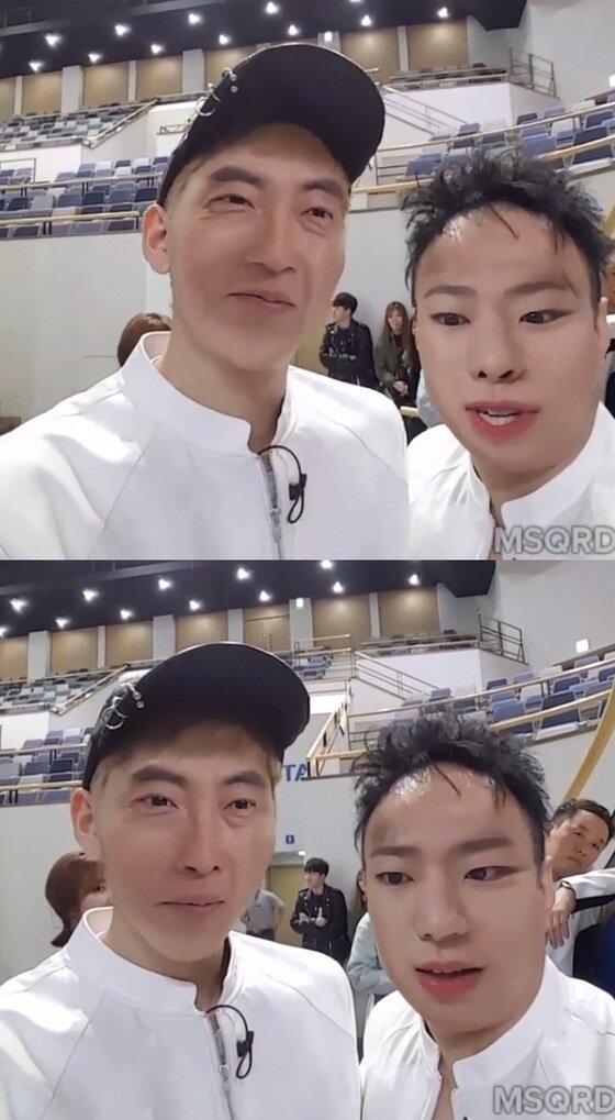 본문 이미지 - 방송인 박명수가 그룹 블락비 지코와 바꾼 얼굴을 공개했다. ⓒ News1star/ 박명수 인스타그램