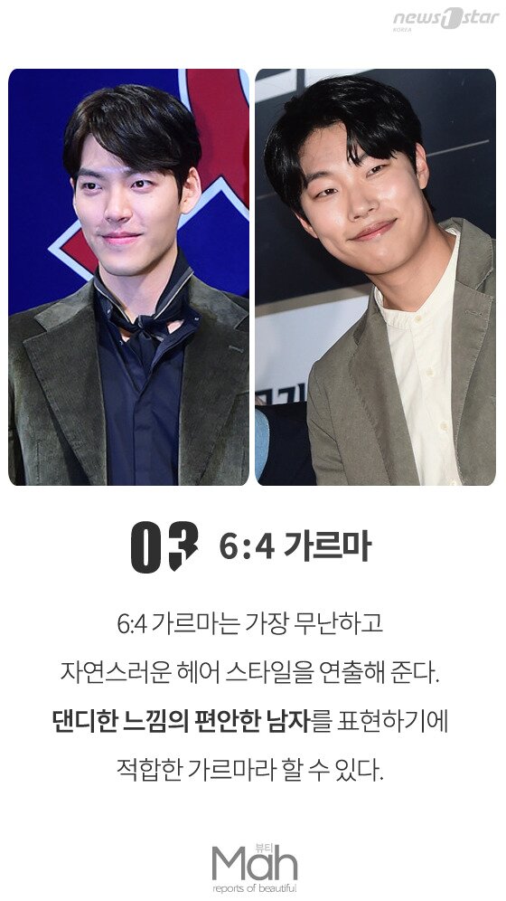 본문 이미지 - 가장 평범한 것이 가장 아름답다.  6:4 가르마로 평범하지만 편안함을 줄 수 있는 남자로 변신해 보자. 사진은 김우빈(왼쪽), 류준열. ⓒ News1star