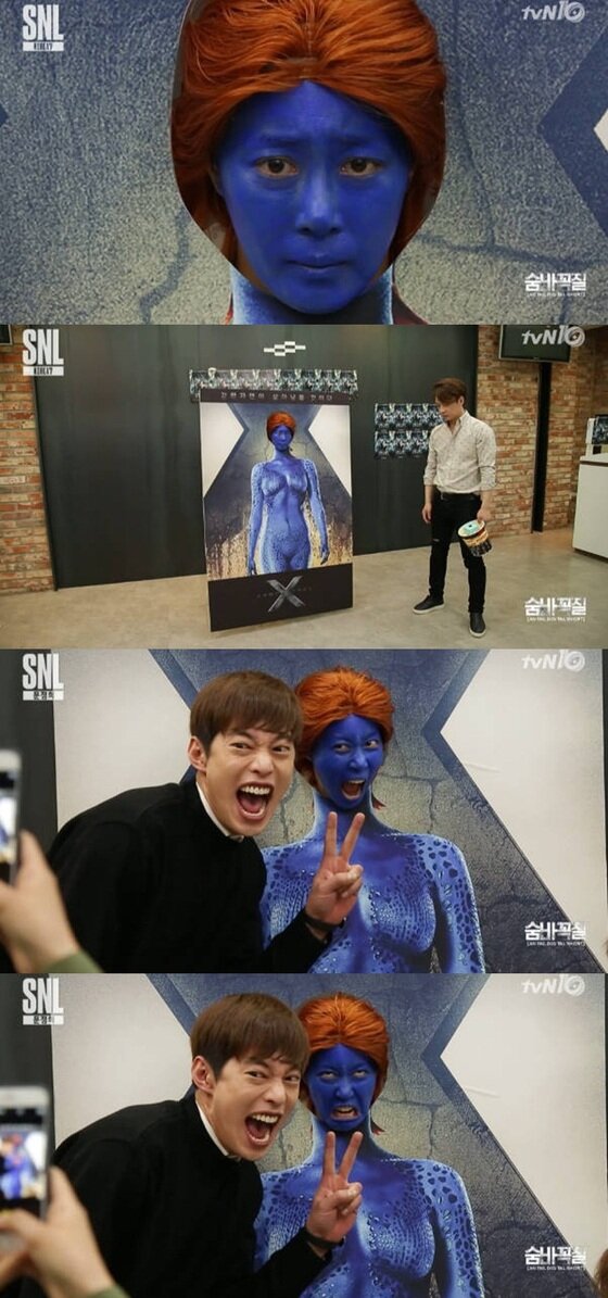 본문 이미지 - 문정희가 '엑스맨'의 미스틱으로 변신했다. ⓒ News1star / tvN 'SNL7' 캡처