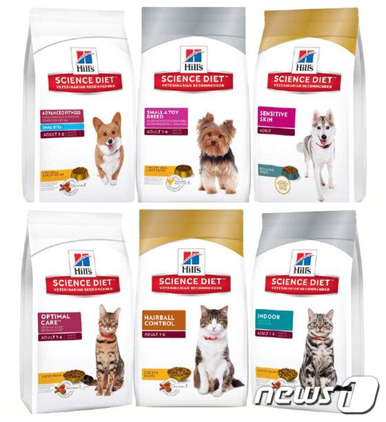 본문 이미지 - 힐스펫뉴트리션 '사이언스 다이어트' 강아지 사료(위)와 고양이 사료.ⓒ News1