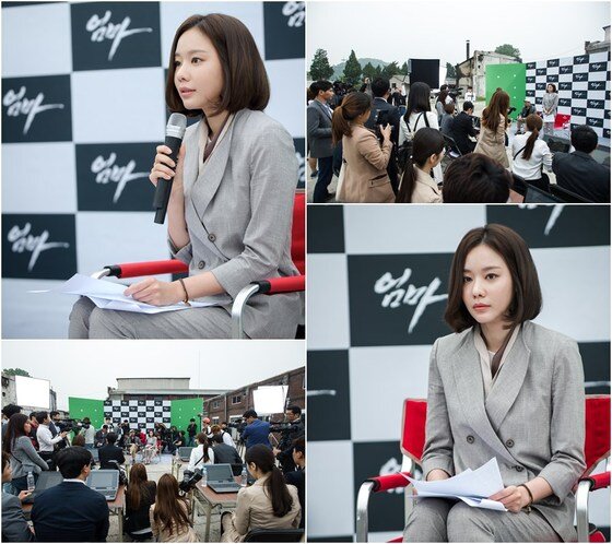 본문 이미지 - 드라마 '원티드' 속 김아중의 기자회견 모습이 공개됐다. ⓒ News1star / SBS