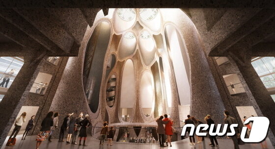 본문 이미지 - 자이츠 아프리카 현대미술관, 케이프타운, 아프리카공화국, 2016. 곡물 저장고의 길고 높은 원통형 사일로(Silo) 구조를 새롭게 디자인 한 ‘자이츠 아프리카 현대미술관(ZeitzMOCAA)’은 애물단지로 전락한 오래된 장소에 미술관이라는 새로운 정체성을 부여하고, 곡식의 낱알 형태로 파낸 내부 디자인을 통해 독특한 공간을 구성하였다. (Zeitz MOCAA; interior atrium view; image credit: Heatherwick Studio)