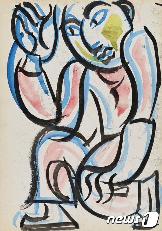 본문 이미지 - 춤추는 남자, 1970-1975, 종이에 먹선, 채색, 26.5x19.3cm