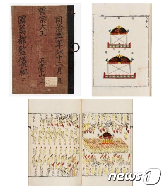 본문 이미지 - &lt;철종국장도감의궤&#39;&#40;哲宗國葬都監儀軌&#41;&gt; 1865년, 4책, 종이에 먹과 채색, 45.0&times;31.5cm, 보물 제1901-3호. 1863년&#40;고종 즉위년&#41; 12월 8일에 창덕궁 대조전에서 승하한 철종&#40;재위 1849~1863&#41;의 국장 에 대한 내용을 기록한 국장도감의궤이다. 국장의 진행 과정과 각 관청 간의 연계와 재정 의 출납, 인력의 동원과 사용한 제기 및 의장에 이르기까지 다양한 정보가 기록되어 있다. 의궤는 총 4책으로 구성되어 있으며, 채색 도설&#40;圖說&#41;과 반차도&#40;班次圖&#41;가 포함되어 있다.ⓒ News1