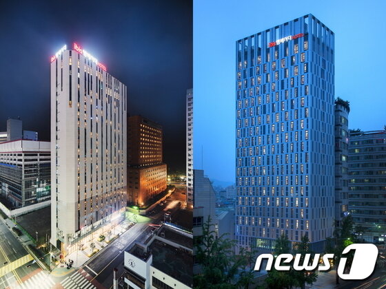 본문 이미지 - 다음달 1일 동시 오픈하는 이비스 앰배서더 서울 동대문(좌측), 부산 해운대(우측) 전경.(사진제공=이비스 앰배서더)ⓒ News1
