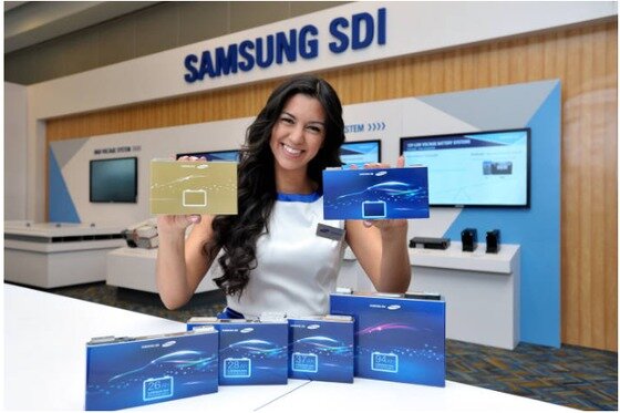 본문 이미지 - 디트로이트 모터쇼에 전시된 삼성SDI  전기차 배터리 제품.ⓒ News1