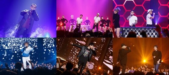 본문 이미지 - 비와이, 씨잼, 레디, 서출구, 슈퍼비, 샵건이 '쇼미더머니5' TOP6로 올라갔다. ⓒ News1star / Mnet