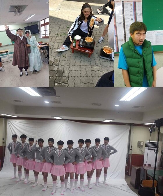 본문 이미지 - (왼쪽 위부터 시계방향) 유명 역사 강사 설민석씨, 영화 내부자들의 이병헌 캐릭터, 작가 유병재, '프로듀스 101'에서 인기를 끌었던 노래 Pick me의 안무 (의정부고 대신 알려드립니다 페이스북 캡처) ⓒ News1