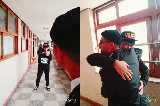 본문 이미지 - 지난 5월 음주운전으로 무한도전에서 하차했던 길이 정준하와 3년만에 쇼미더머니에서 재회한 것을 패러디 (의정부고 대신 알려드립니다 페이스북 캡처) ⓒ News1