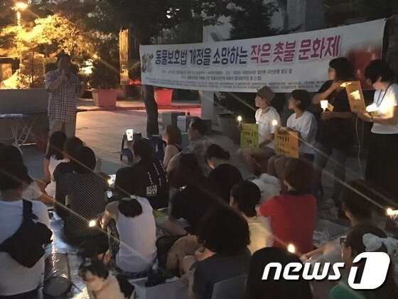 본문 이미지 - 동물보호단체들이 서울 국회의사당 앞에서 동물보호법 개정을 촉구하는 촛불 문화제에 참여하고 있다.(자료사진).ⓒ News1