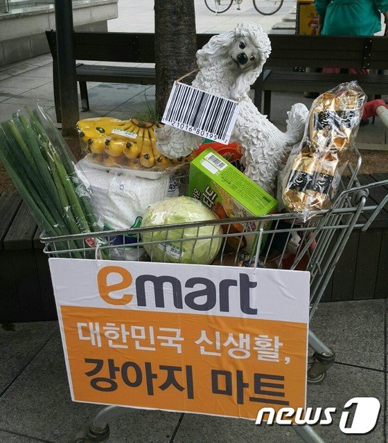 본문 이미지 - 동물자유연대는 28일 이마트 성수점 앞에서 기자회견을 갖고 몰리스펫샵에서의 강아지 판매중단을 요구했다.ⓒ News1ⓒ News1