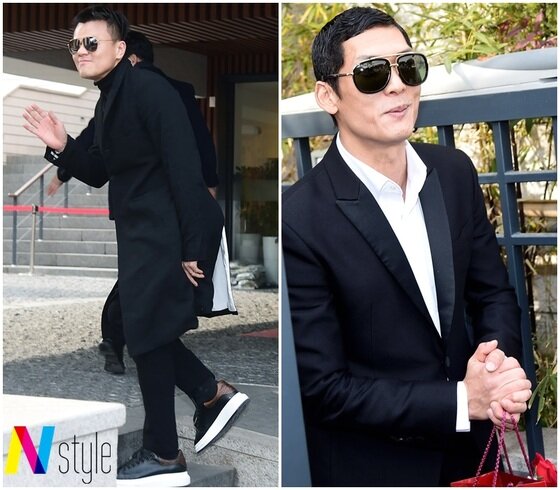 본문 이미지 - 하객으로 참석한 박진영(왼쪽)과 박준형 / 뉴스1 DB ⓒ News1