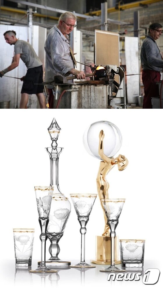 본문 이미지 - 카를로비바리 크리스탈박물관(위), 보헤미아 크리스탈.<사진=체코관광청>ⓒ News1