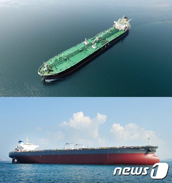 본문 이미지 - 성동조선해양 정유운반선 '선레이'호(상)와 원유운반선 '마일로스'호. ⓒ News1