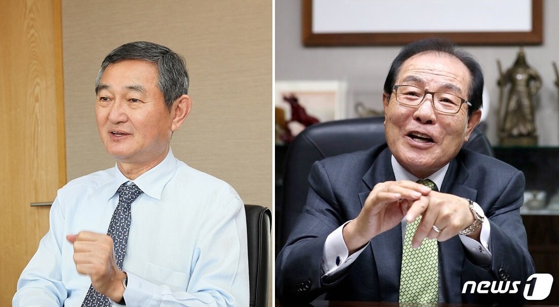 본문 이미지 - 이경수 코스맥스 회장(왼쪽) 윤동한 한국콜마 회장ⓒ News1