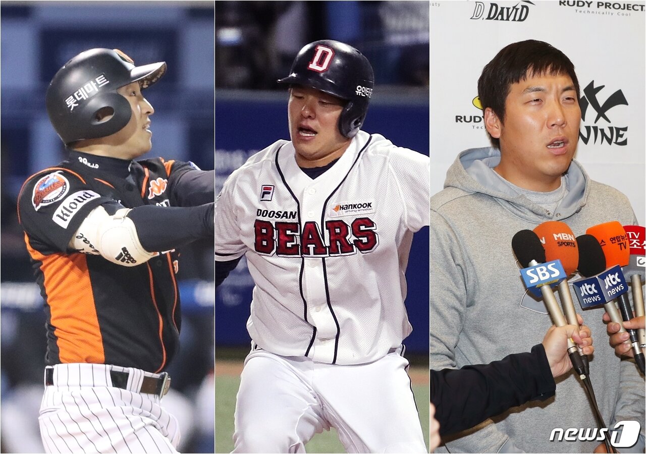 본문 이미지 - FA 시장을 뜨겁게  달궜던 외야 '빅 3' 손아섭, 민병헌, 김현수(왼쪽부터) . 손아섭이 롯데와 재계약을 맺은 가운데 민병헌과 김현수의 행보에도 눈길이 모아지고 있다. ⓒ News1