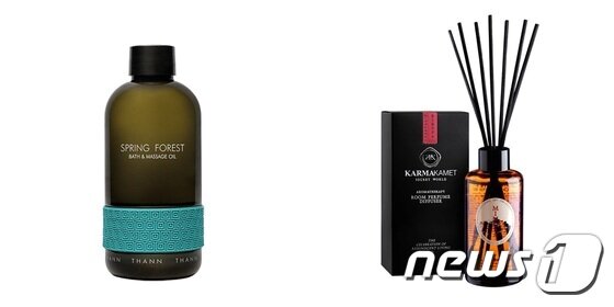 본문 이미지 - 탄( 스프링 포레스트 배스 & 마사지 오일(왼쪽), 카르마카멧 오리지널 퍼퓸 룸 디퓨저.ⓒ News1