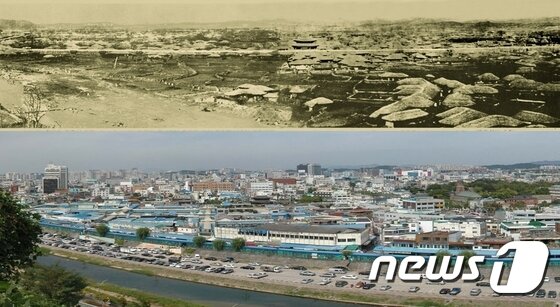 본문 이미지 - 전주천과 남부시장, 풍남문, 전주부성의 과거와 현재 모습 ⓒ News1 김춘상 기자