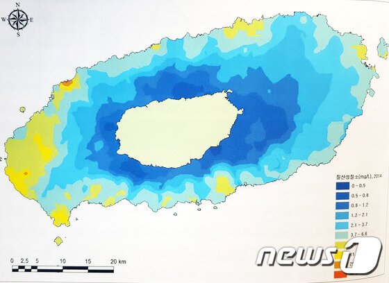 본문 이미지 - 제주 질산성질소 농도 분포도.ⓒ News1