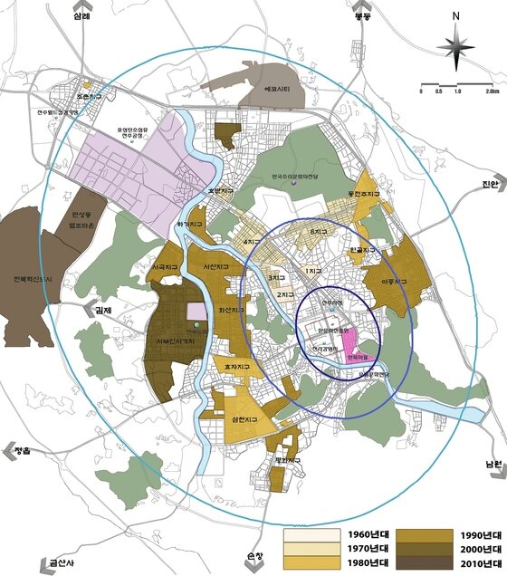 본문 이미지 - 전주시 도시공간 구조변화(1960~2010년대) ⓒ News1 김춘상 기자