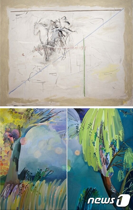본문 이미지 - 2017 아트바젤 홍콩에서 갤러리엠이 소개하는 샌 정 작품(위)와 이진한 작품. (갤러리엠 제공) ⓒ News1