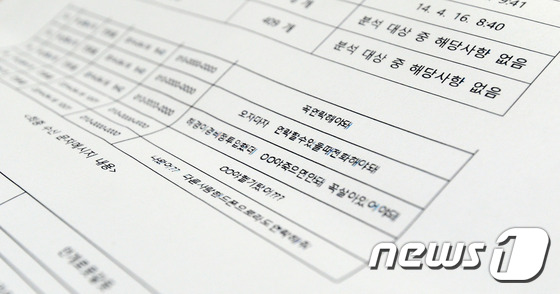 (목포=뉴스1) 남성진 기자 = 26일 오전 전남 목포신항 사무실에서 세월호 선체조사위원회 제 1소위원회 회의가 열린 가운데 복원된 휴대전화 문자메시지 보고서 내용에  '죽으면 안 …