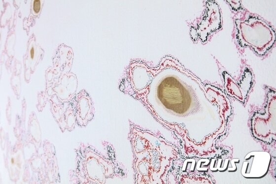 본문 이미지 - 김도희, 살갗 아래의 해변, 연마기로 갈아낸 벽, 가변설치, 세부 이미지, 2017 (진화랑 제공) ⓒ News1