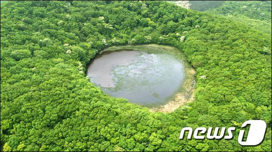 본문 이미지 - 한라산 국립공원 내에 있으면서 국가지정문화재인 천연기념물 제517호로 지정돼 있는 물장오리 습지 전경. (제주도청 제공) ⓒ News1