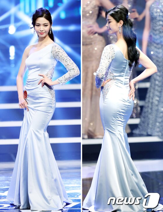 본문 이미지 - 眞에 당선된 서재원이 7일 오후 서울 광진구 유니버설아트센터에서 열린 ‘2017미스코리아 선발대회’에 출전해 드레스 심사를 받고 있다. 2017.7.7/뉴스1 ⓒ News1 권현진 기자