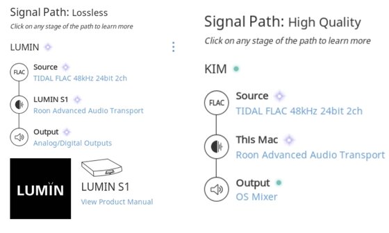 본문 이미지 - 똑같은 타이달 MQA 음원을 1) MQA 디코더를 거쳐 플레이했을 때(왼쪽)와 2) 맥북에어에서 직접 플레이했을 때(오른쪽) 화면.   ⓒ News1