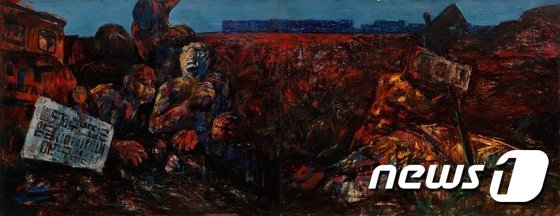 본문 이미지 - 난지도-매립지 Nanjido - Landfill, 1984, 캔버스에 유채 Oil on canvas, 112.1x291cm (학고재갤러리 제공) ⓒ News1