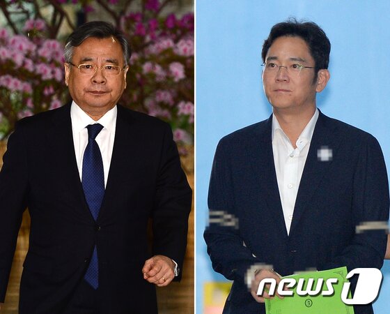 본문 이미지 - 박영수 특별검사&#40;왼쪽&#41;가 이재용 삼성전자 부회장에게 징역 12년을 구형했다. 박영수 특검은 이날 7일 오후 서울 서초구 서울중앙지방법원에서 열린 이재용 삼성전자 부회장 결심 공판에 직접 출석해 &#34;피고인들은 허위진술을 하고 있다＂며 이같이 구형했다. 이 부회장은 최후진술에서 ＂사익을 위해 대통령에게 부탁한 적 없다＂며 눈물을 보였다. 2017.8.7/뉴스1 ⓒ News1 신웅수 기자
