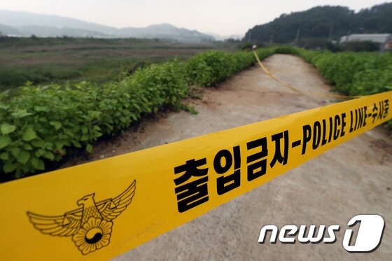 본문 이미지 - 19일 오전 6시47분쯤 청주시 흥덕구 옥산면 장남천 둑 인근 밭에서 20대 여성이 나체 상태로 숨진 채 발견됐다. 사진은 여성이 발견된 현장. ⓒ News1