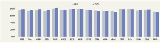 본문 이미지 - 제19대 대통령 선거 지역별·성별 투표율(중앙선거관리위원회 제공). ⓒ News1